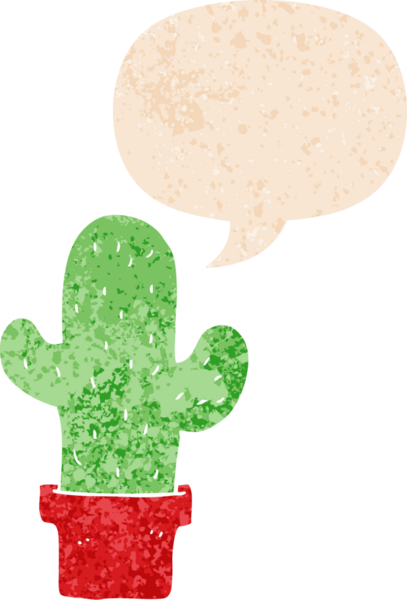 çizgi film kaktüsleri ve grunge içinde konuşma kabarcığı bir insan tarafından çizilmiş rahatsız edilmiş retro dokuma tarzı.