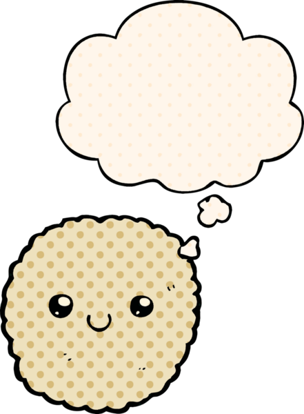 Bir insan tarafından çizilmiş, düşünce baloncuklu çizgi roman bisküvisi.