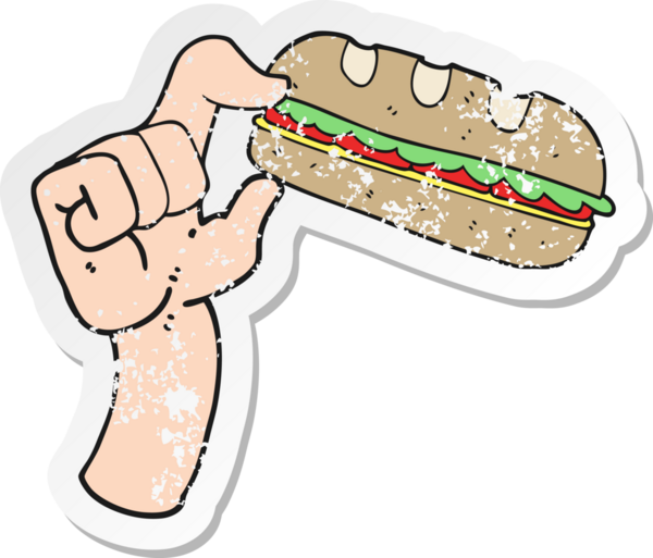 Bir insan tarafından çizilmiş bir sandviçin gerilimli retro çıkartması.