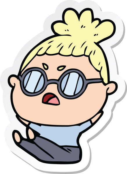 Çizgi film çıkartması. Bir insan tarafından çizilmiş rahatsız bir kadın.