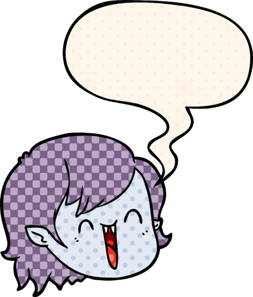 Bir insan tarafından çizilmiş çizgi roman tarzında konuşan vampir kız yüzü.