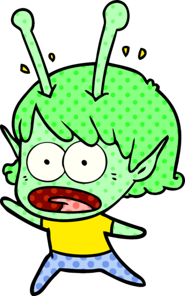 Karikatür, bir insan tarafından çizilen uzaylı kızı şok etti.