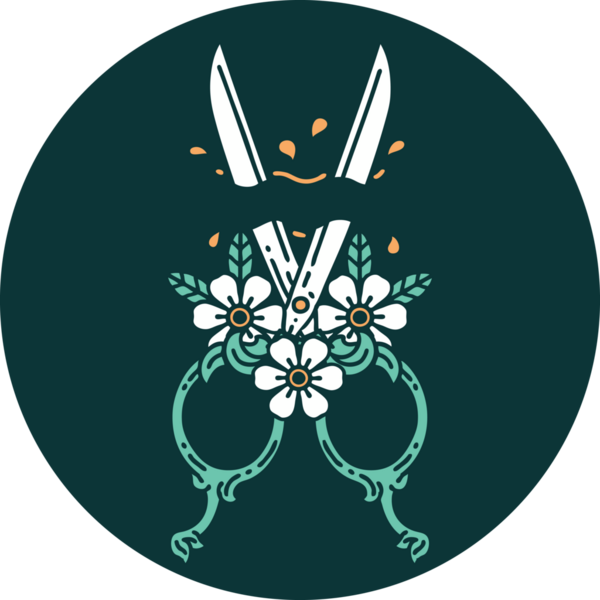 Berber makasının ve bir insanın çizdiği çiçeklerin ikonik dövme şekli