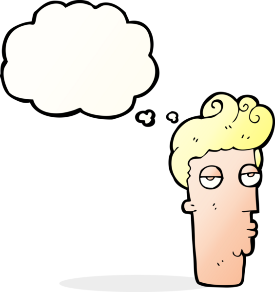 Bir insan tarafından çizilmiş düşünce baloncuğuyla adamın yüzü sıkılmış.