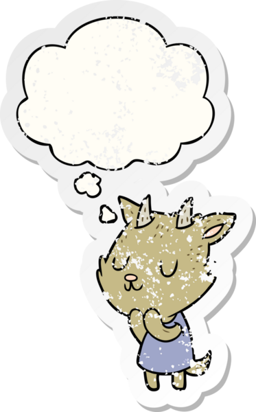 Düşünce baloncuğu olan çizgi film keçisi insan tarafından çizilmiş yıpranmış bir çıkartma gibi.