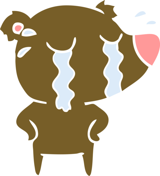 Düz renkli çizgi film ağlayan kutup ayısı bir insan tarafından çizilmiş.