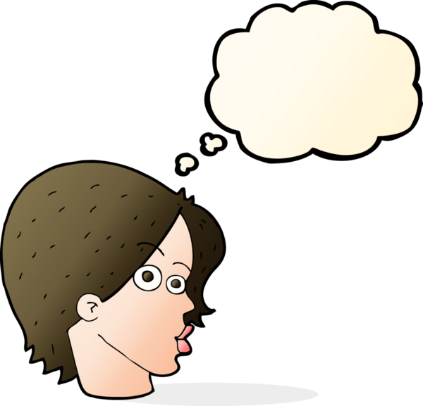 Bir insan tarafından çizilmiş düşünce baloncuklu kadın yüzü.