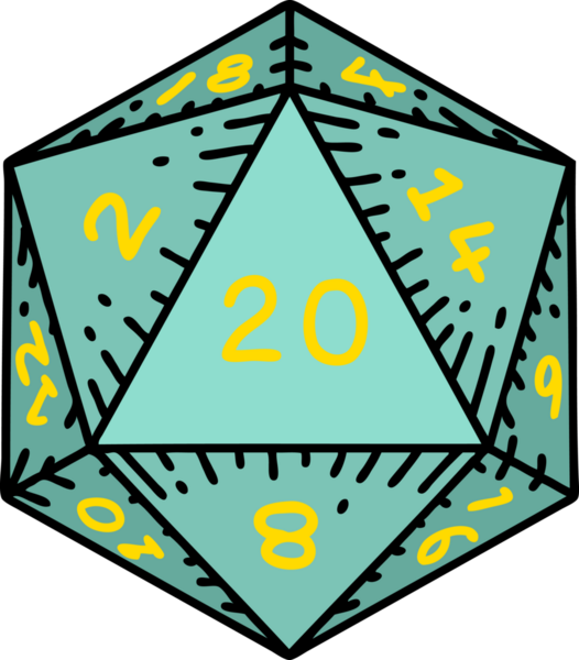 Retro Dövme Biçimi Doğal 20 D20 zar bir insan tarafından çizildi