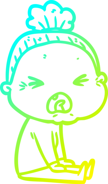 Bir insan tarafından çizilmiş kızgın yaşlı bir kadının soğuk çizgi çizimi.