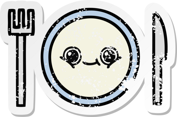 Bir insan tarafından çizilmiş tatlı bir yemek tabağının sıkıntılı çıkartması.