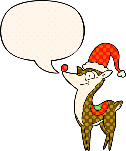 Bir insan tarafından çizilmiş çizgi roman tarzında konuşma balonu olan bir Ren geyiği.