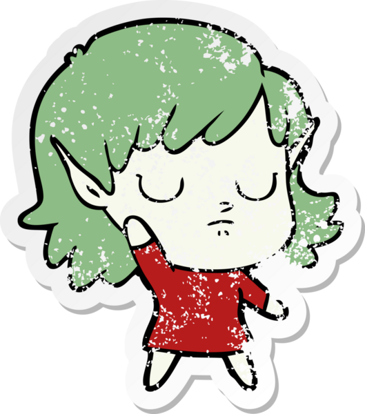 Bir insan tarafından çizilmiş karikatür elf kızının sıkıntılı çıkartması.