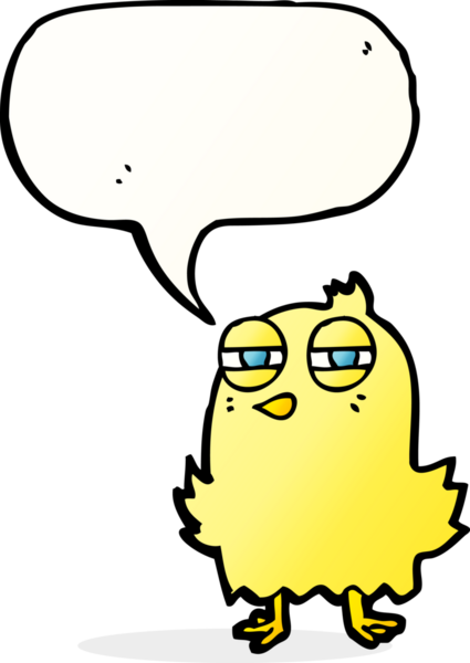 Bir insan tarafından çizilmiş konuşma baloncuklu komik çizgi film kuşu.