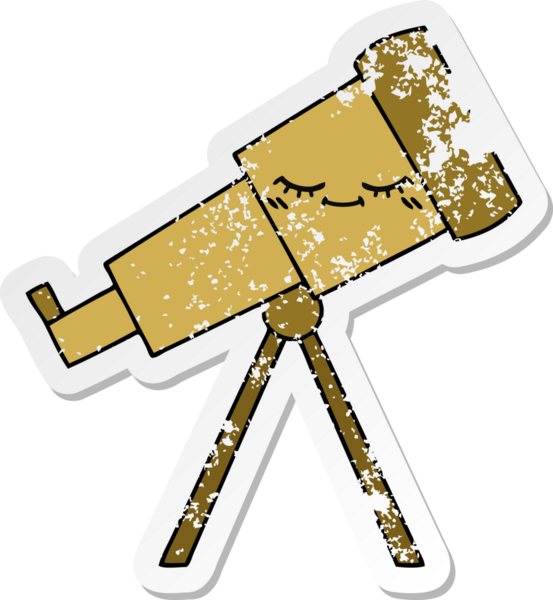 Bir insan tarafından çizilmiş sevimli bir teleskobun sıkıntılı çıkartması.