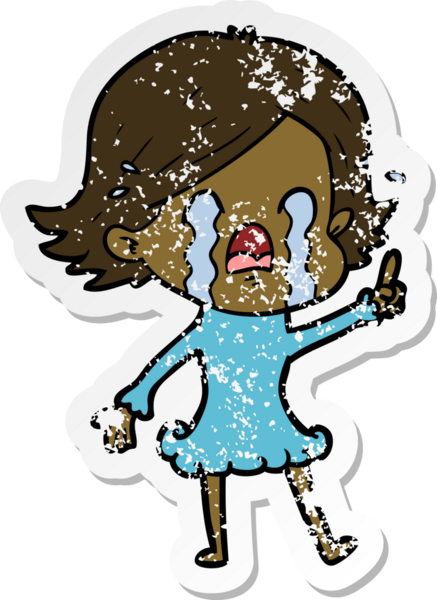 Bir insan tarafından çizilmiş ağlayan karikatürlü bir kadının sıkıntılı çıkartması.