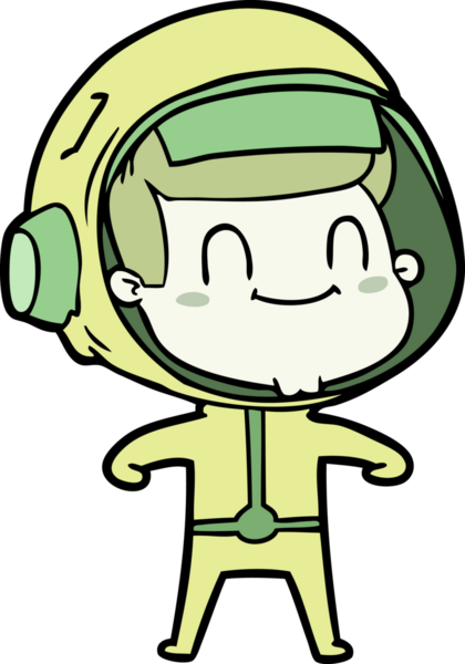 Bir insan tarafından çizilmiş mutlu astronot çizgi filmi.