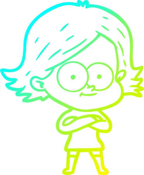 Bir insan tarafından çizilmiş mutlu çizgi film kızı çizimi.