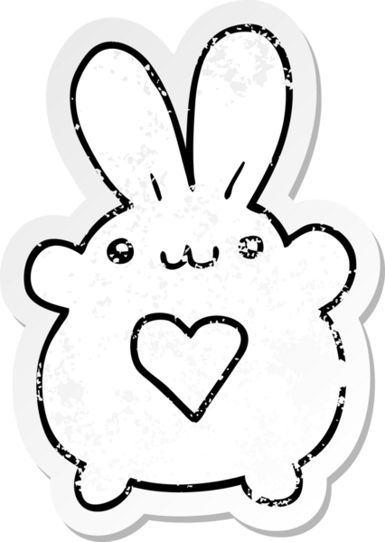 Sevgi dolu bir insan tarafından çizilmiş sevimli bir tavşanın kederli çıkartması.