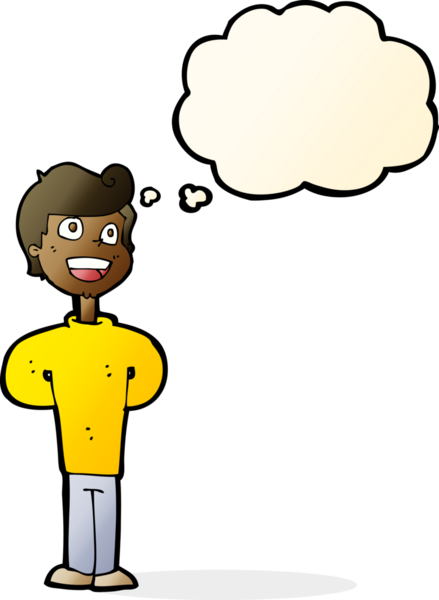 Bir insan tarafından çizilmiş düşünce balonlu mutlu adam çizgi filmi.