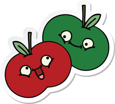 Bir insan tarafından çizilmiş tatlı, sulu bir elmanın çıkartması.