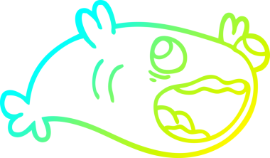 Bir insan tarafından çizilmiş bir karikatür balığının soğuk gradyan çizimi