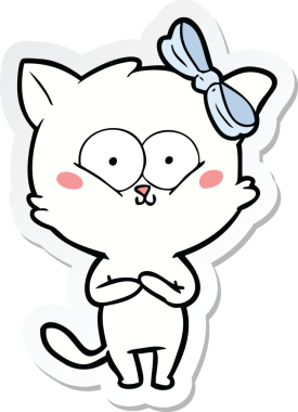 Bir insan tarafından çizilmiş çizgi film kedisinin çıkartması.