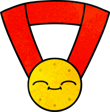 Bir insan tarafından çizilmiş altın madalyanın retro grunge desenli karikatürü