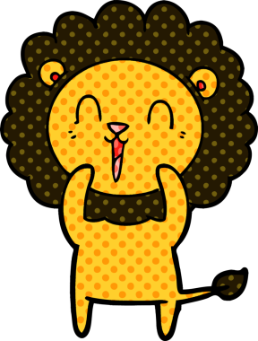 Bir insan tarafından çizilmiş gülen aslan çizgi filmi.