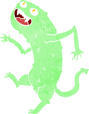 Bir insan tarafından çizilmiş çizgi film dansı canavarı.