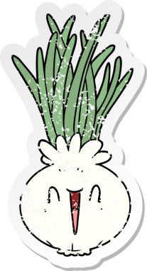 Bir insan tarafından çizilmiş karikatür soğanın sıkıntılı çıkartması.