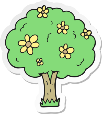 Bir insan tarafından çizilmiş çiçekli karikatür ağacının çıkartması.