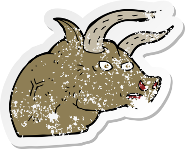 Bir insan tarafından çizilmiş kızgın bir boğa kafasının gerilimli çıkartması.