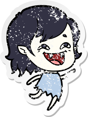 Bir insan tarafından çizilmiş gülen vampir kız çizgi filminin sıkıntılı çıkartması.