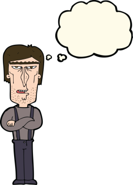 Bir insan tarafından çizilmiş düşünce baloncuğu olan kızgın bir adam.