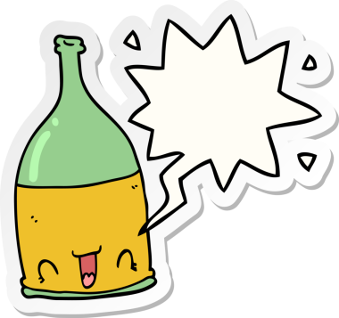 Bir insan tarafından çizilmiş konuşma balonu etiketli şarap şişesi.