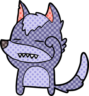 Bir insan tarafından çizilen dişleri gösteren bir kurt çizgi filmi.