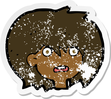 Bir insan tarafından çizilmiş şok edici bir çizgi filmin gerilimli retro yapıştırması.