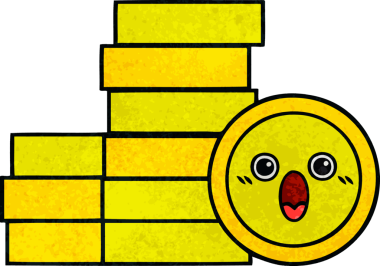 Bir insan tarafından çizilmiş eski grunge desenli bozuk paraların karikatürü