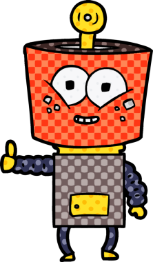 Bir insan tarafından çizilmiş mutlu çizgi film robotu.