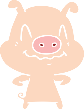 Bir insan tarafından çizilmiş düz renkli çizgi film domuzu.