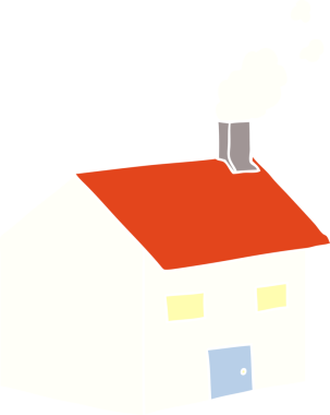 Bir insan tarafından çizilmiş düz renkli çizgi film evi