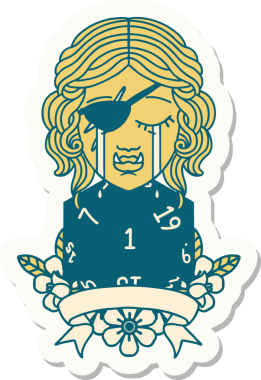 Ağlayan bir Ork haydut karakterinin çıkartması. Bir insan tarafından çizilmiş doğal bir rulo.