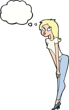 Bir insan tarafından çizilmiş düşünce balonu olan çekici bir kız.