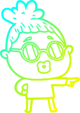 Bir insan tarafından çizilmiş gözlüklü bir karikatür kadın çizimi.