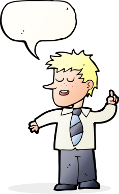 Bir insan tarafından çizilmiş konuşma baloncuğu ile iyi bir fikri olan çizgi film adamı.