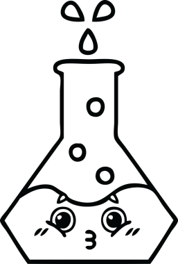 Bir insan tarafından çizilmiş bir bilim şişesinin çizgi çizimi.