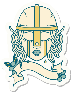 Bir insan tarafından çizilmiş ağlayan elf savaşçı karakterinin çıkartması.