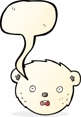 bir insan tarafından çizilmiş konuşma baloncuklu kutup ayısı yüzü.