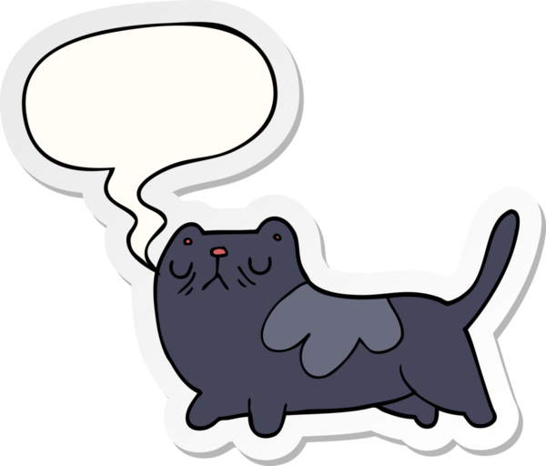 Bir insan tarafından çizilmiş baloncuk çıkartmalı çizgi film kedisi.