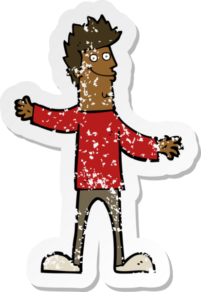 Bir insan tarafından çizilmiş mutlu bir adamın karikatür yapıştırması.